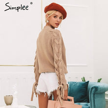 Load image into Gallery viewer, Simplee O neck knitted women sweater Lace up cute pullover and sweaters Winter 2018 female jumper elegant ladies tops jumper